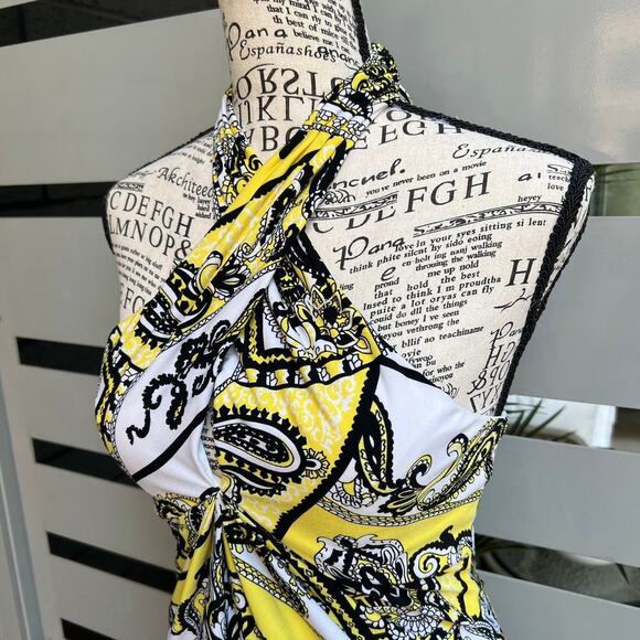 Cache Vintage Y2K Paisley Criss Cross Halter Dress Size XS - Picture 6 of 10